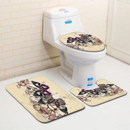 Mattes de bain Modèle floral 3pcs Tapis de salle de bain et réglage des tapis de toilette antidérapant tapis de pied lavables