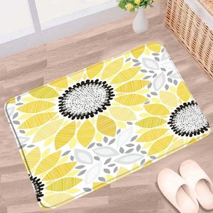 Tapis de bain floral jaune de tournesol motif de fleurs coloré tapis non glipt