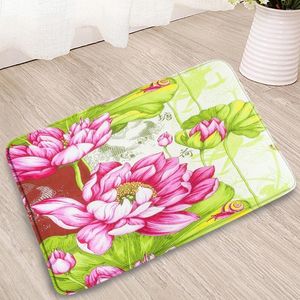 Badmatten Bloemmat Aquarel Lotus Floral Plant Badkamer Anti slip tapijt Badkuip vloer Tapijt Douche Douchekamer Toormat Toilet Toilet Zoom Decor