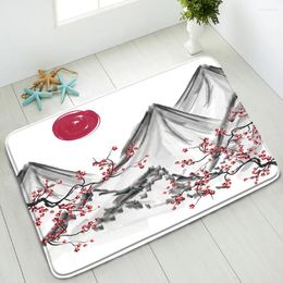 Tapis de bain Tapis de fleurs de cerisier de montagne Fuji Tapis de dessin animé océan antidérapant Cuisine Dedroom Absorption d'eau Paillasson Coussinets de pieds lavables