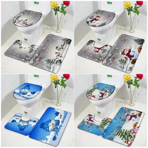 Alfombrillas de baño Juego de alfombrillas de Navidad divertidas Lindo muñeco de nieve Árboles de Navidad Año del bosque de invierno Niños Decoración de baño para el hogar Alfombras de piso Cubierta de tapa de inodoro