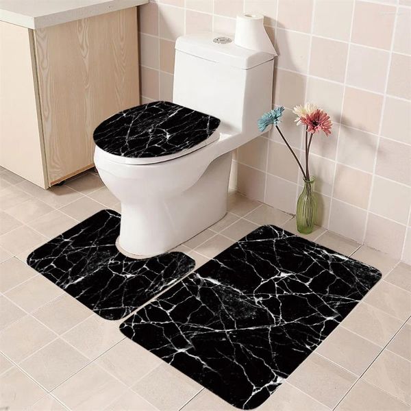 Alfombras de baño con estampado de mármol blanco y negro geométrico, tapete de cocina, diseño creativo, almohadilla para puerta de casa, alfombra para pies de dormitorio, decoración de alfombras para baño