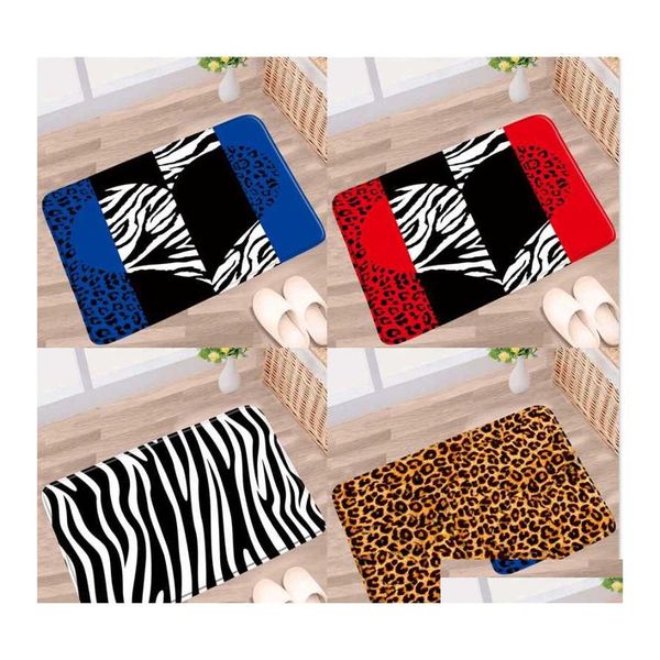 Alfombras de baño Leopardo geométrico Alfombra de baño Azul Rojo Negro Rayas blancas Animales Textura Alfombra antideslizante Decoración Dormitorio Cocina Entrada Dro Dhmz8