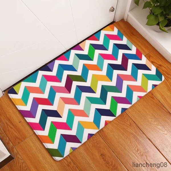 Alfombras de baño de estampado geométrico Puquero Anti Slip Baño de baño Carpeta Flanela Patrón de rayas Alfombra Decoración del hogar