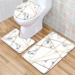 Tapis géométriques de bain Géométrique Tapis sans glissement Tapis absorbant Portant de l'entrée pour la douche Couvre de siège de toilette confortable tapis doux