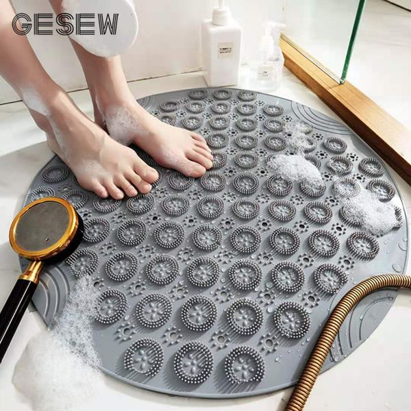 Tapis de bain GESEW – tapis de bain en PVC avec anneau de Massage, antidérapant avec ventouse, tapis de salle de bain, Drain de sol, ensemble d'accessoires de salle de bain 230922