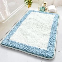 Tapis de bain Get Naked Mat Tapis de bain touffeté en coton Super absorbant lavable à l'eau Tapis antidérapant Tapis tricoté bleu et blanc