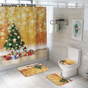 Mattes de bain Golden Christmas Tree Shower rideau de sol en quatre pièces Salle de salle de bain