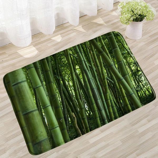 Tapis de bain verts bambou Fore laisse les plants de tapis tapis de toilette anti-glissement pour salle de bain baignoire douche à la maison