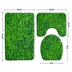 Tapis de bain Tapis de salle de bain en forme de U antidérapant, ensemble de 3 pièces, plante de vigne verte, feuille de printemps et d'été, décor de toilette