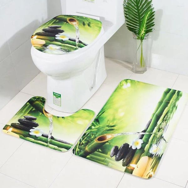 Alfombrillas de baño Verde Fácil de instalar Asiento de inodoro y cubierta de tanque Conjunto Elegante Cómoda Estera antideslizante