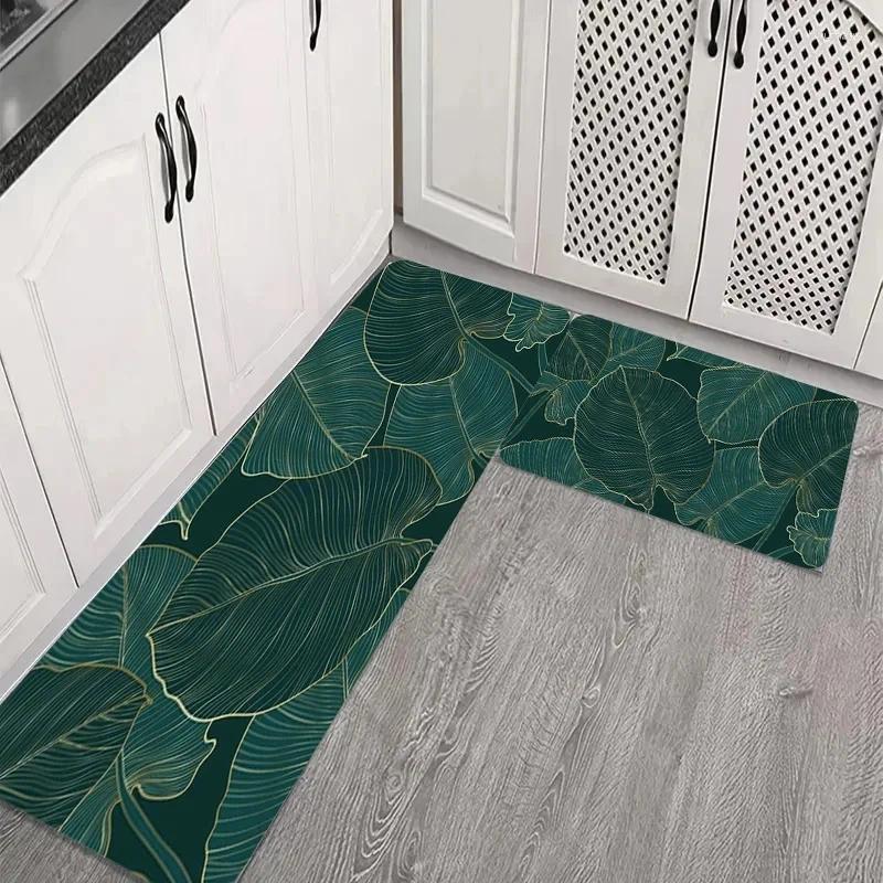 Bath Mats Green Leaf Bathroom Entrance Doormat Decor Kitchen Hallway Balcony Runners Rugs Carpet Living Room Bedroom Anti-slip