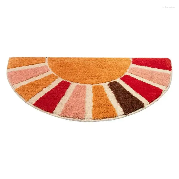 Tapis de bain demi-cercle tapis de soleil doux absorbant tapis de douche rond antidérapant 16x30in avec forme ménage