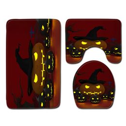 Bath Mats Halloween Pumpkin Lantern Set 3 -delige badkamer Tapijt Anti slip tapijt voor woningdecor Toiletmat 3D