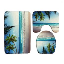 Baignoires Mattes Hawaii Ocean Palmors Place Salle de bain Tropical Sea Wave Nature Paysage Deccor Door Door Tapon de couverture de toilette sans glissement