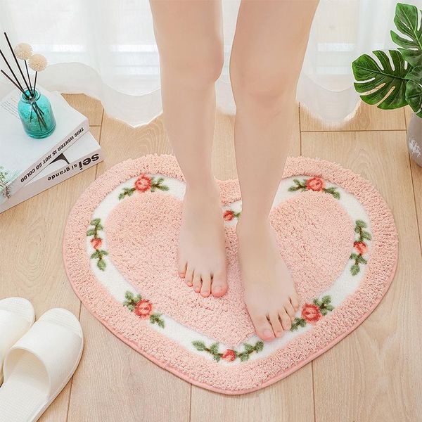 Alfombrillas de baño con forma de corazón, alfombrilla de baño con patrón de flores, alfombras de baño antideslizantes alrededor del área del WC, alfombra lavable para decoración de dormitorio, felpudo