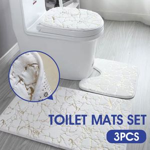 Bath Mats Home Living Room Bathroom Toilet Mats Set Gold Printing Anti Slip Rugs Bedroom Print Rug Shower Mat Bath Mats Bathroom 230714