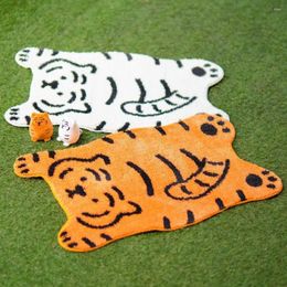 Mattes de bain Honlaker dessin animé Tiger Shape Mat Porte Flocker Flock