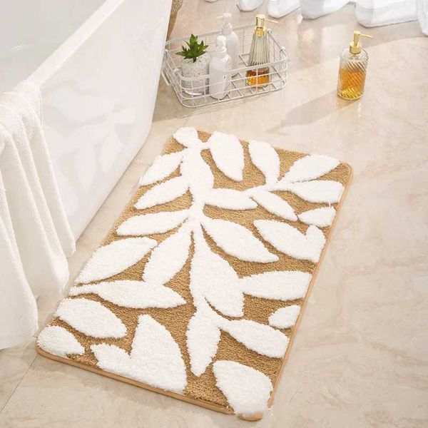 Tapis de Bain Tapis de Tapis de Maison Tapis de Feuilles en Microfibre Forte Absorption d'eau Tour de Tapis de Bain Bleu avec Dos antidérapant à l'intérieur de l'entrée