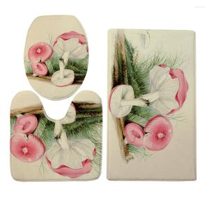 Mattes de bain HX Fashion Toilet Cover Set Plant Plant Champignon Graphique Graphique 3D Tapis de tapis en U-Pice Tapis