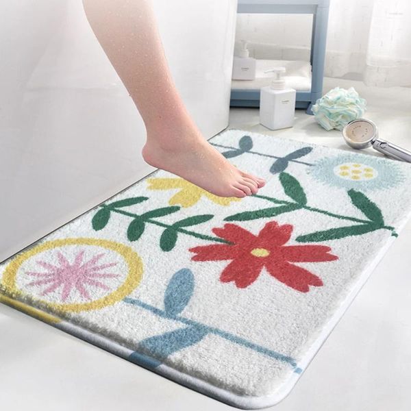 Alfombras de baño Imitación Cashmere Impreso Planta verde Baño Antideslizante y absorbente Alfombra de piso