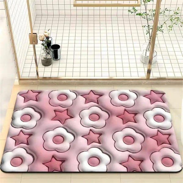 Mats de baño estilo Ins Lindo Piso de piso Puerta de baño Lade de baño suave Agua Agua Absorbente Flor pequeña inflable