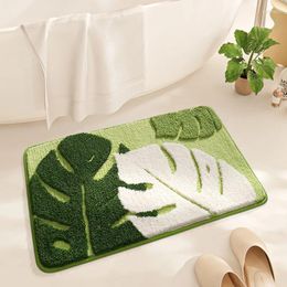 Tapis de bain en forme de feuille, petit tapis de salle de bain de Style frais, fibre épaisse en peluche, pied absorbant l'eau, TPR fort antidérapant