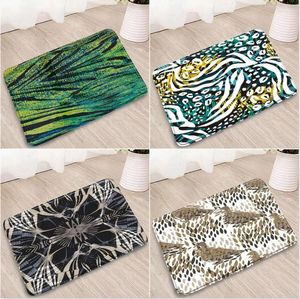 Alfombras de baño Patrón de leopardo Baño Geometría colorida Puerta Cocina Inodoro Franela Alfombras antideslizantes absorbentes Lavable Decoración del hogar