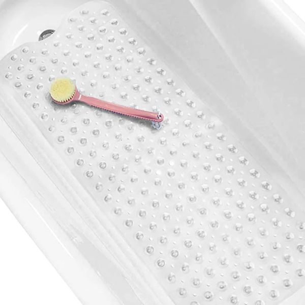 Tapis de bain Long tapis de baignoire antidérapant tapis de douche de salle de bain transparent antibactérien lavable en machine pour salle de bain enfant en bas âge senior 231024