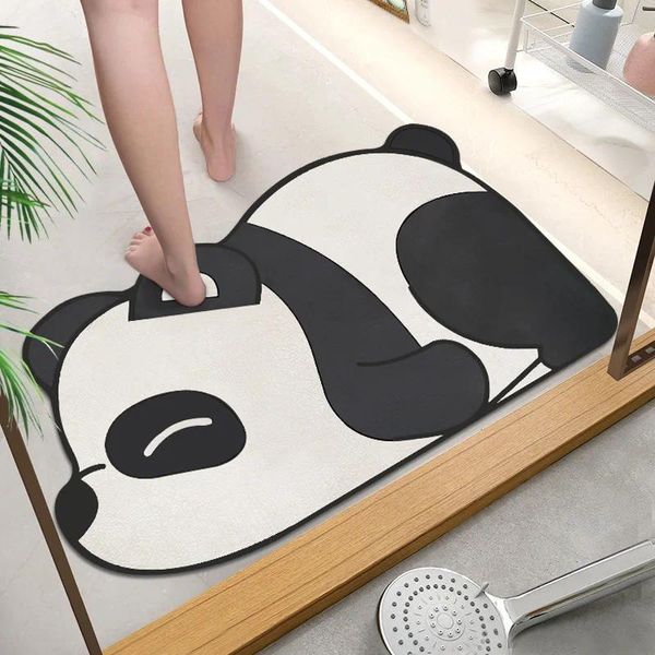 Mattes de bain beaux animaux panda caoutchouc non glissant des tapis de salle de bain sec rapide