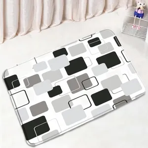 Tapis de bain antidérapant à motif géométrique classique, noir et blanc, décoration de maison, cuisine, salon, paillasson de douche, salle de bain