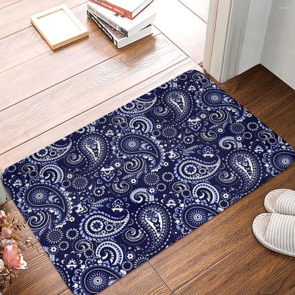 Alfombra de baño para la entrada de la ducha en el hogar P-paisley Foot Retro Azul Diseño Vintage inodoro rápido RUG