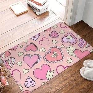 Tapis de bain Tapis pour douche Entrée de la maison Saint Valentin Pied Rose Dessin animé Coeur Tapis de toilette Séchage rapide Anti Slip Accessoires de salle de bain