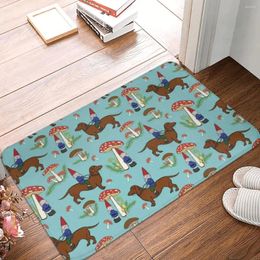 Tapis de bain antidérapant, porte de douche de cuisine, Gnome, teckel, sol, champignon, terre, toilettes rétro, séchage rapide, accessoires de salle de bain