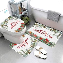 Badmatten Vrolijk Kerstfeest Rood Bloemen Botanisch Blad Mat Vakantie Deurmat Badkamer Tapijten Toilet Decoratie