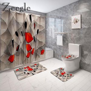 Tapis de bain Tapis de style moderne et ensemble de rideau de douche Absorbant l'eau Décoration de la maison Tapis de toilette