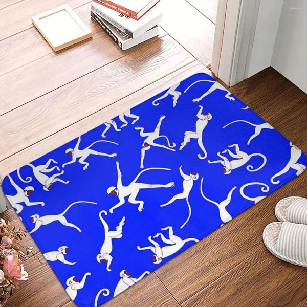 Alfombras de baño Mono Impresión Mat Azul y Blanco Baño Alfombra Cocina Ducha Cuarto Lavable Pie Protector Antideslizante Inodoro