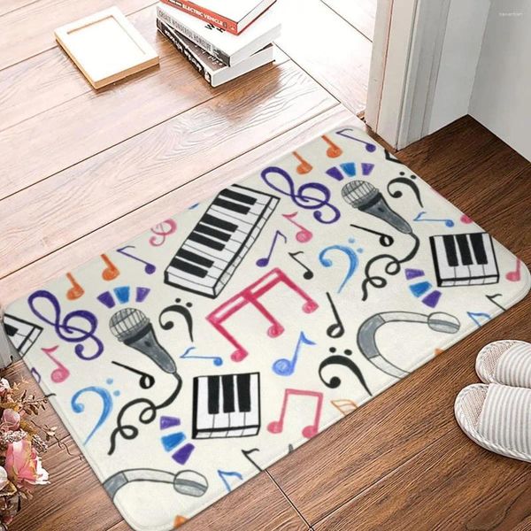 Alfombrillas de baño Notas musicales Mat Teclado de piano Almohadilla protectora para inodoro para ducha Decoración para el hogar Patrón de pie antideslizante Alfombra de baño