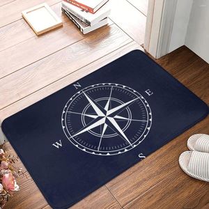 Alfombrillas de baño Barcos náuticos Brújula Mat Azul marino Baño para ducha Decoración para el hogar Lavable Pie protector Antideslizante Inodoro