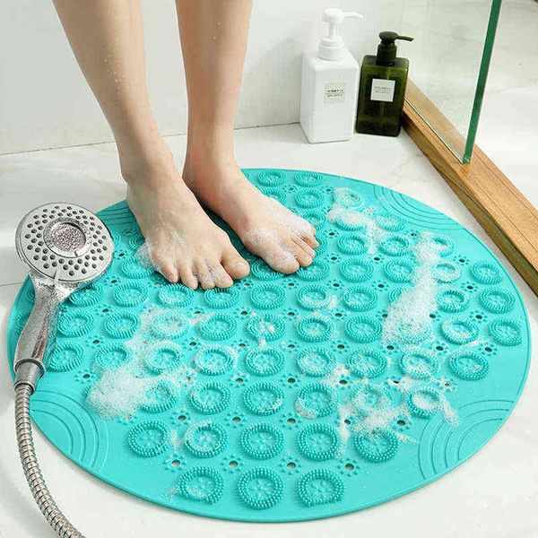 Tapis de Bain Tapis Antidérapant Brosse à Pieds Douche Rond Silicone PVC Dead-Skin-Point-Bead-Pad Escaliers Sols Sécurité Ventouses Tapis 55cm 211109