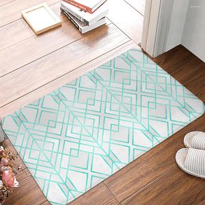 Badmatten Noordse blauwe geometrische keuken Toegang Deur Mat Koraal Velvet Tapijt Doormaat Binnenvloer Anti-slip Tapijtant Decor