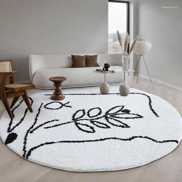 Alfombras de baño Estilo nórdico Línea geométrica Alfombra impresa Alfombra redonda simple Sala de estar decorativa Alfombra de piso Dormitorio Estudio Suave antideslizante Almohadilla para pies