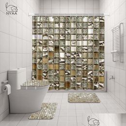 Mattes de bain nyaa 4 pcs mosaïque décoration rideau de douche piédestal tapis couvercle de couvercle ert set pour décoration de salle de bain y200407 gouttes livraison maison ot492