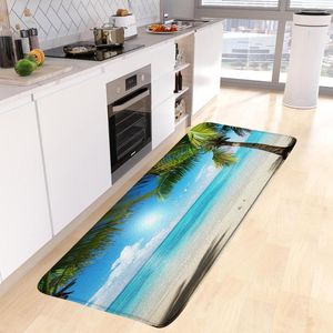 Tapetes de banho Ocean Seaside Tapete de cozinha Coqueiro Praia Havaiano Natureza Cenário Quarto Longo Tapete Decoração do banheiro Tapete antiderrapante