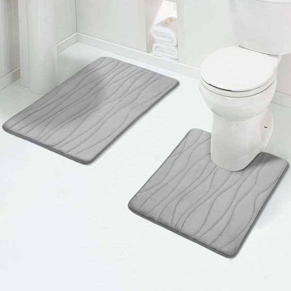 Tapis de bain Olanly 2 pièces ensemble de tapis de salle de bain tapis de douche absorbant antidérapant tapis de toilette en mousse à mémoire douce tapis en forme de U tapis de bain de sol rectangulaire 231212