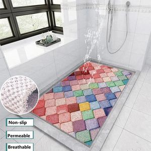 Tapis de bain perméable antidérapant en plastique Pvc, tapisserie de porte de salle de bains, plancher enroulé en brique, salle de douche creuse 231019