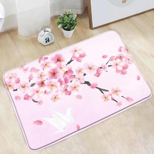 Tapis de bain fleurs roses tapis de salle de bain fleur de cerisier pêche plante Floral tapis antidérapant flanelle décor à la maison cuisine porte allée tapis
