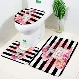 Baignoires tapis à parfum de tapis à parfum ensemble aquarelle fleur noire blanche Stripe moderne moderne tapis de salle de bain décor de sol de planche à plancher
