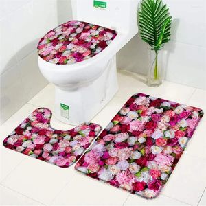 Baignoires de salle de bain rose rose Salle de bain Floral Modèle de moquette de tapis non glipt Tobin de sol de toilette Super doux absorbe d'eau