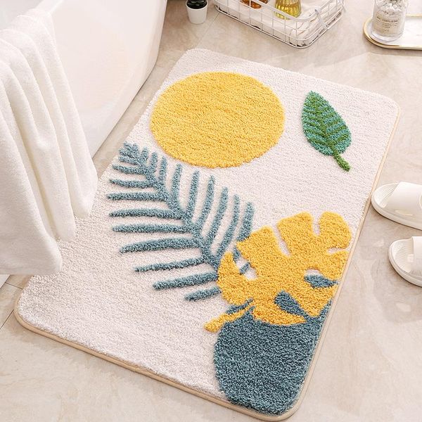 Tapis de bain plante fleur flocage tapis décoration de la maison tapis rapide absorbant pied anti-dérapant douche porte salle de bain tapis